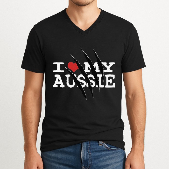 Funny Australian Shepherd I Love My Aussie Funny Aussie V-Neck T-Shirt