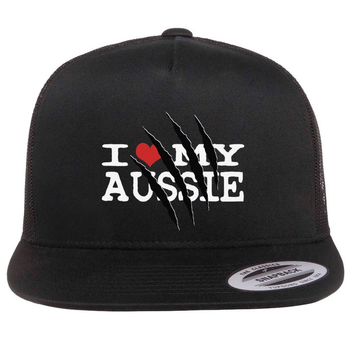 Funny Australian Shepherd I Love My Aussie Funny Aussie Flatbill Hat