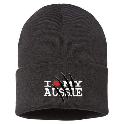 Funny Australian Shepherd I Love My Aussie Funny Aussie Sustainable Knit Beanie
