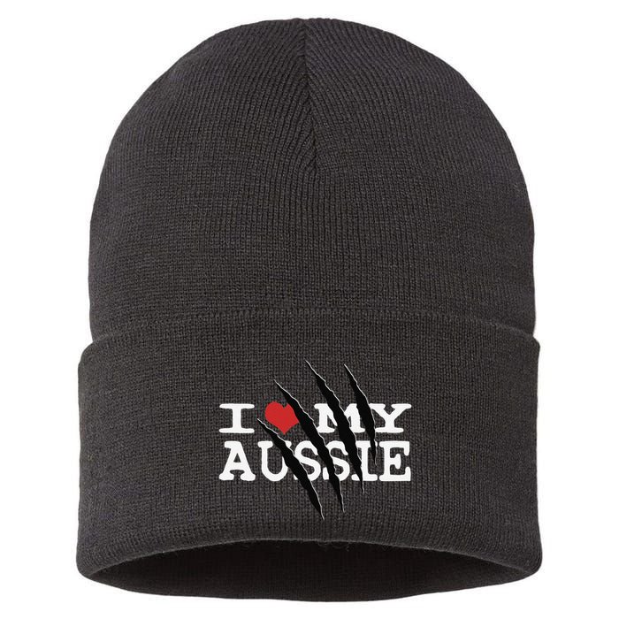Funny Australian Shepherd I Love My Aussie Funny Aussie Sustainable Knit Beanie