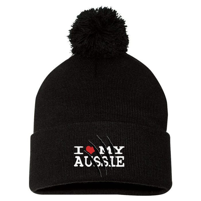 Funny Australian Shepherd I Love My Aussie Funny Aussie Pom Pom 12in Knit Beanie