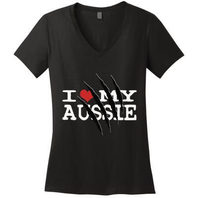 Funny Australian Shepherd I Love My Aussie Funny Aussie Women's V-Neck T-Shirt