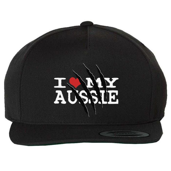 Funny Australian Shepherd I Love My Aussie Funny Aussie Wool Snapback Cap