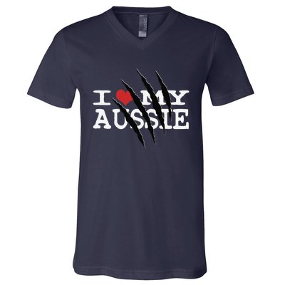 Funny Australian Shepherd I Love My Aussie Funny Aussie V-Neck T-Shirt