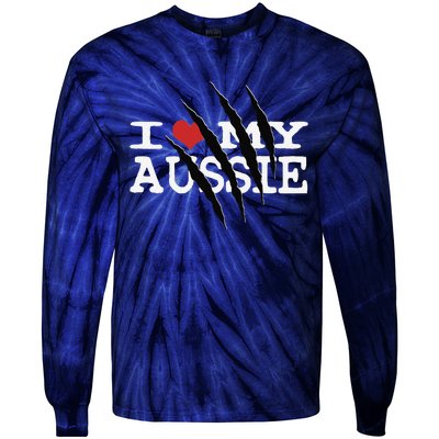 Funny Australian Shepherd I Love My Aussie Funny Aussie Tie-Dye Long Sleeve Shirt