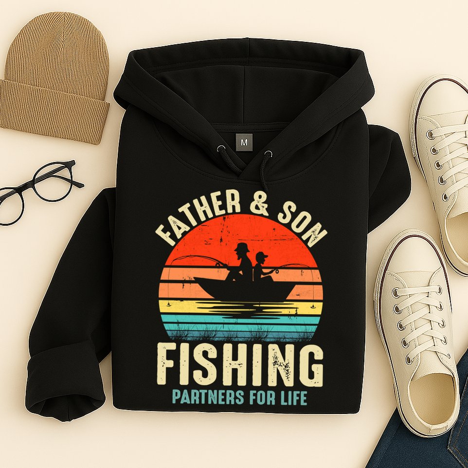Father And Son Fishing Partner For Life Retro Matching Dad Hoodie