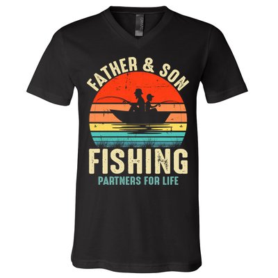 Father And Son Fishing Partner For Life Retro Matching Dad V-Neck T-Shirt