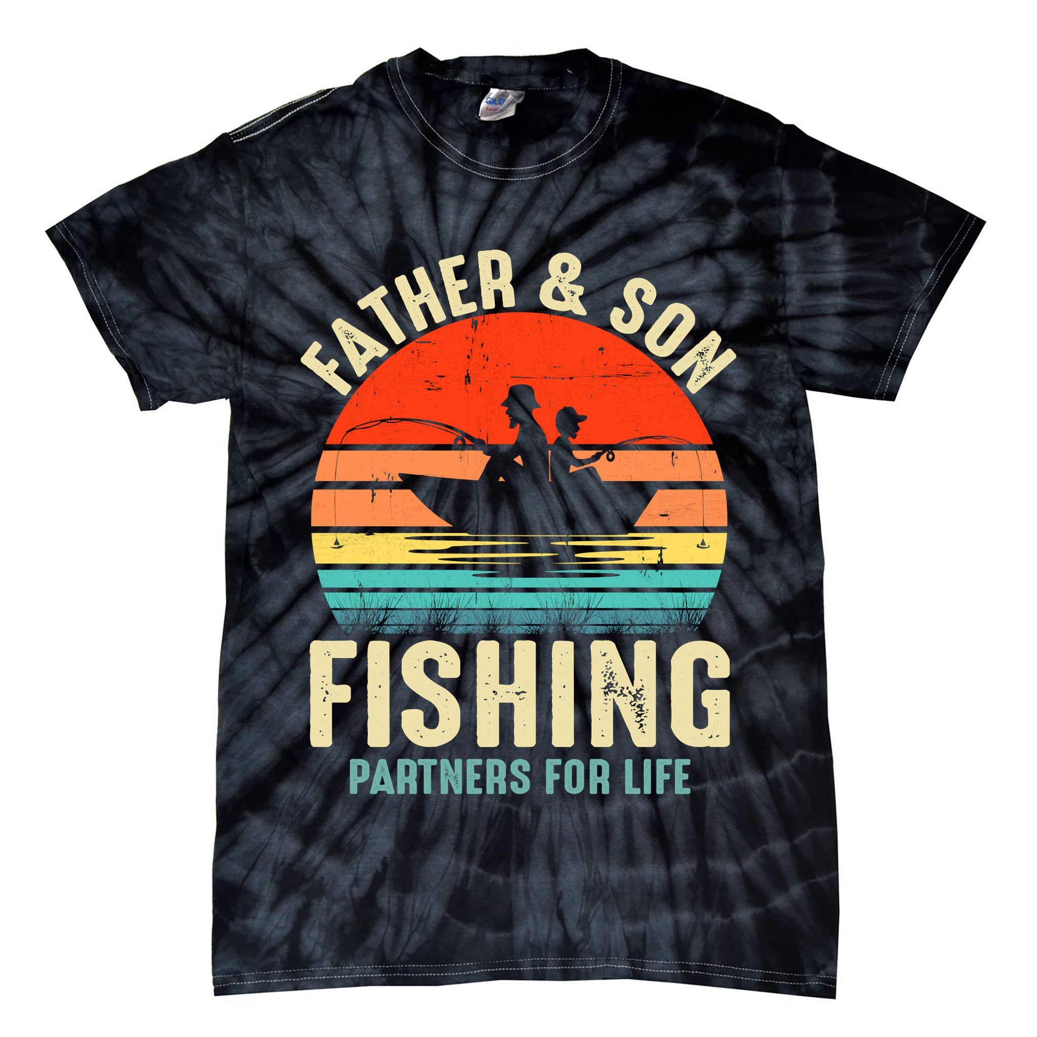 Father And Son Fishing Partner For Life Retro Matching Dad Tie-Dye T-Shirt