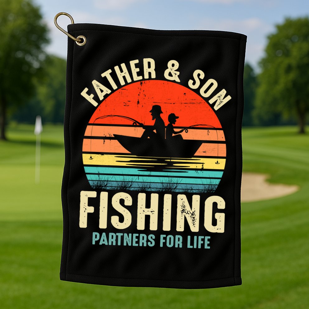 Father And Son Fishing Partner For Life Retro Matching Dad Golf Towel