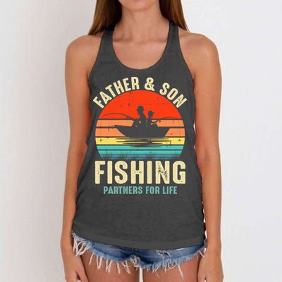 Father And Son Fishing Partner For Life Retro Matching Dad Women's Knotted Racerback Tank