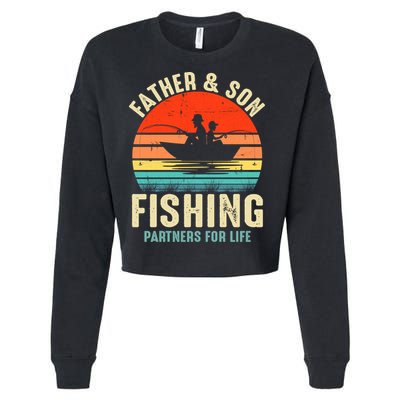 Father And Son Fishing Partner For Life Retro Matching Dad Cropped Pullover Crew