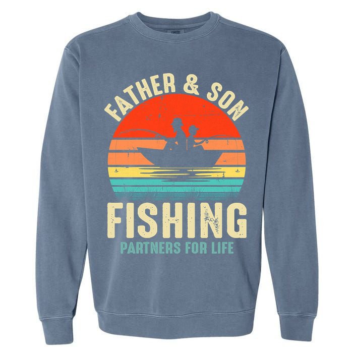 Father And Son Fishing Partner For Life Retro Matching Dad Garment-Dyed Sweatshirt