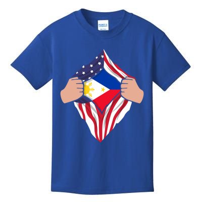 Filipino American Superhero Usa Philippines Man Chest Flag Gift Kids T-Shirt