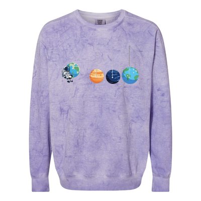 Funny Astronaut Swing Planets Space Newtons Cradle Pendulum Colorblast Crewneck Sweatshirt