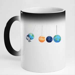 Funny Astronaut Swing Planets Space Newtons Cradle Pendulum 11oz Black Color Changing Mug