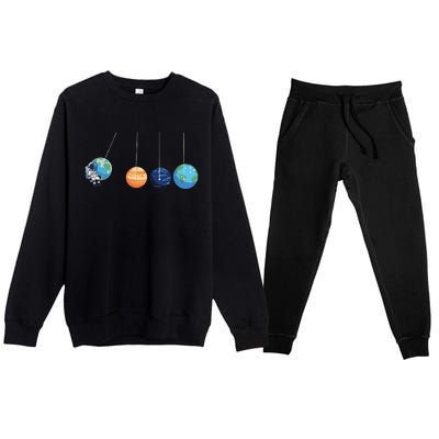 Funny Astronaut Swing Planets Space Newtons Cradle Pendulum Premium Crewneck Sweatsuit Set