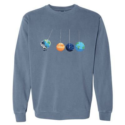 Funny Astronaut Swing Planets Space Newtons Cradle Pendulum Garment-Dyed Sweatshirt