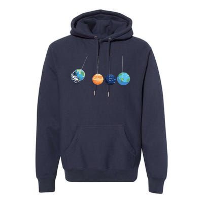 Funny Astronaut Swing Planets Space Newtons Cradle Pendulum Premium Hoodie