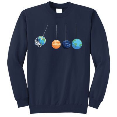 Funny Astronaut Swing Planets Space Newtons Cradle Pendulum Tall Sweatshirt