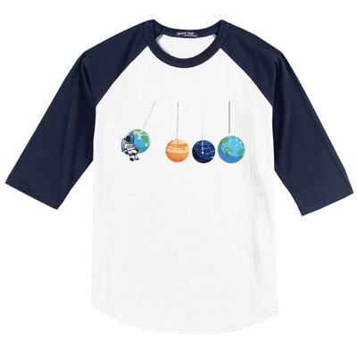 Funny Astronaut Swing Planets Space Newtons Cradle Pendulum Baseball Sleeve Shirt