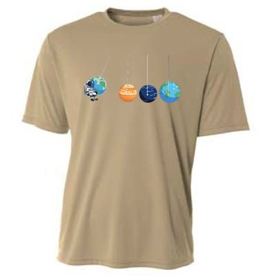 Funny Astronaut Swing Planets Space Newtons Cradle Pendulum Cooling Performance Crew T-Shirt