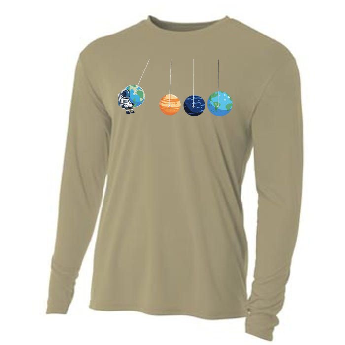 Funny Astronaut Swing Planets Space Newtons Cradle Pendulum Cooling Performance Long Sleeve Crew