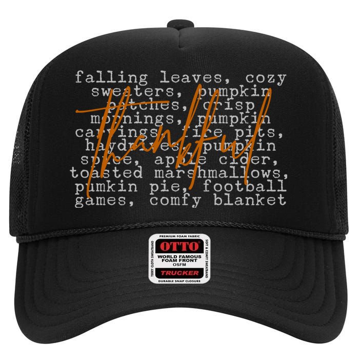 Fall Autumn Season Thankful Quote High Crown Mesh Back Trucker Hat