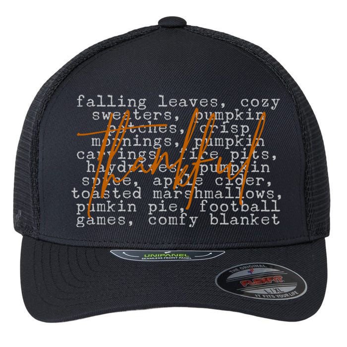 Fall Autumn Season Thankful Quote Flexfit Unipanel Trucker Cap