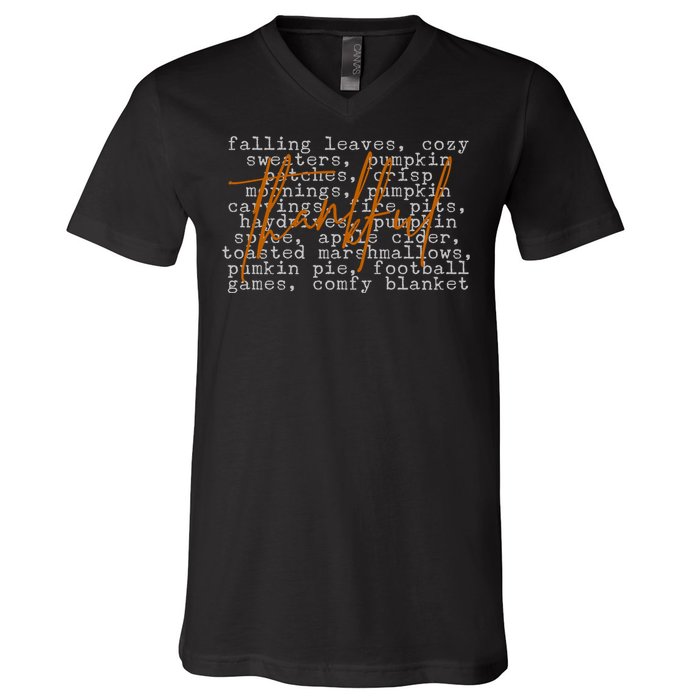 Fall Autumn Season Thankful Quote V-Neck T-Shirt