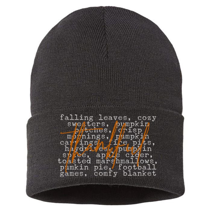 Fall Autumn Season Thankful Quote Sustainable Knit Beanie