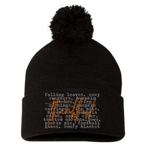 Fall Autumn Season Thankful Quote Pom Pom 12in Knit Beanie