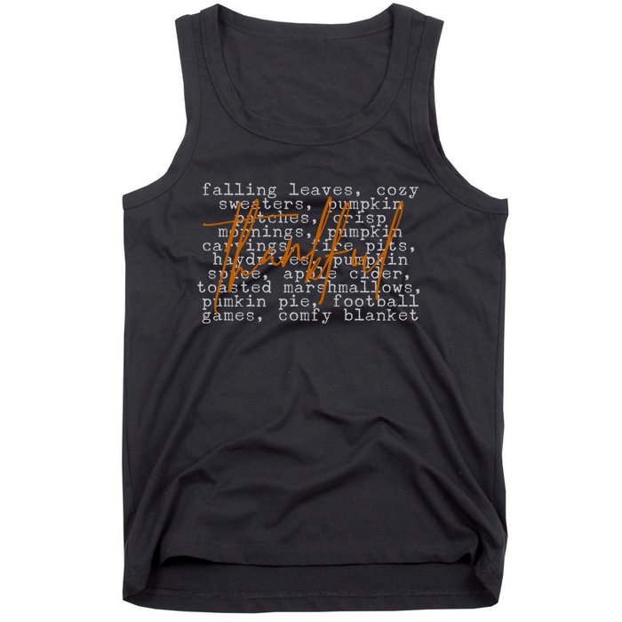 Fall Autumn Season Thankful Quote Tank Top