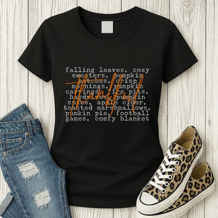 Fall Autumn Season Thankful Quote Womens T-Shirt