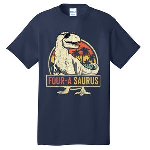 Four A Saurus Birthday T Rex 4 Year Old Dino 4th Dinosaur Tall T-Shirt