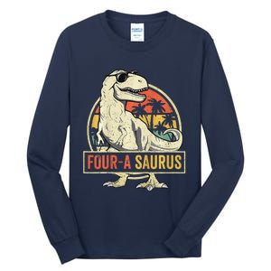 Four A Saurus Birthday T Rex 4 Year Old Dino 4th Dinosaur Tall Long Sleeve T-Shirt