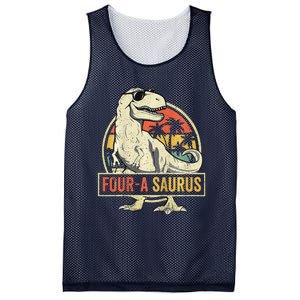 Four A Saurus Birthday T Rex 4 Year Old Dino 4th Dinosaur Mesh Reversible Basketball Jersey Tank