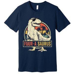 Four A Saurus Birthday T Rex 4 Year Old Dino 4th Dinosaur Premium T-Shirt