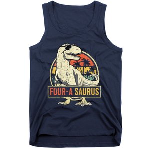 Four A Saurus Birthday T Rex 4 Year Old Dino 4th Dinosaur Tank Top