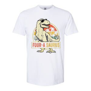 Four A Saurus Birthday T Rex 4 Year Old Dino 4th Dinosaur Softstyle CVC T-Shirt