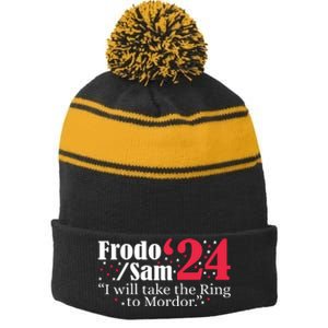 Frodo And Sam 2024 I Will Take The Ring To Mordor 2024 Stripe Pom Pom Beanie