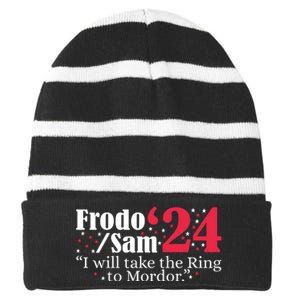 Frodo And Sam 2024 I Will Take The Ring To Mordor 2024 Striped Beanie with Solid Band