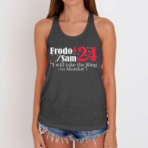 Frodo And Sam 2024 I Will Take The Ring To Mordor 2024 Women's Knotted Racerback Tank