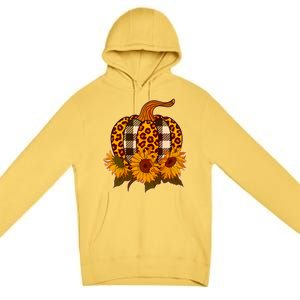 Fashion Autumn Leopard Buffalo Plaid Pumpkin Premium Pullover Hoodie