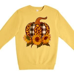 Fashion Autumn Leopard Buffalo Plaid Pumpkin Premium Crewneck Sweatshirt