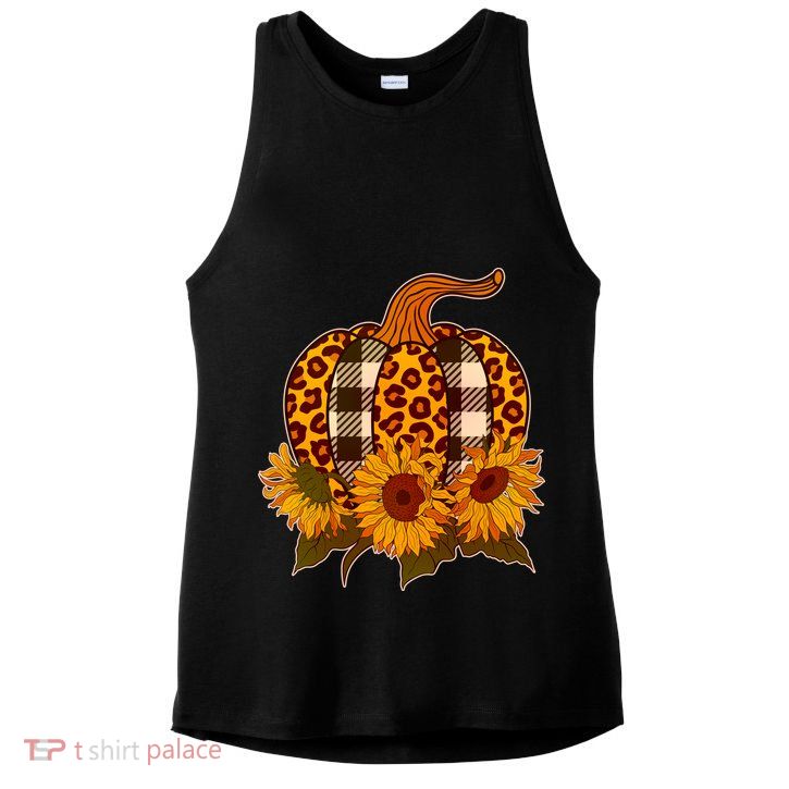 Fashion Autumn Leopard Buffalo Plaid Pumpkin Ladies PosiCharge Tri-Blend Wicking Tank