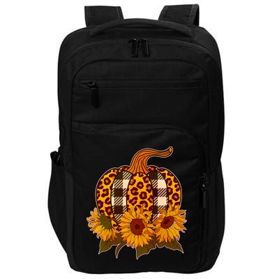 Fashion Autumn Leopard Buffalo Plaid Pumpkin Impact Tech Backpack