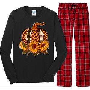 Fashion Autumn Leopard Buffalo Plaid Pumpkin Long Sleeve Pajama Set