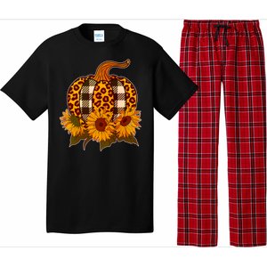 Fashion Autumn Leopard Buffalo Plaid Pumpkin Pajama Set