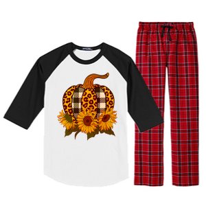 Fashion Autumn Leopard Buffalo Plaid Pumpkin Raglan Sleeve Pajama Set