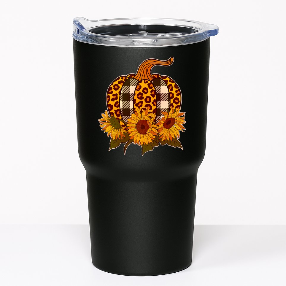 Fashion Autumn Leopard Buffalo Plaid Pumpkin Tumbler
